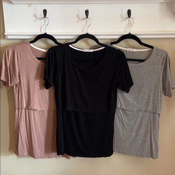 Nursing tops, set of 3-black, mauve & gray size S - Picture 1 of 8
